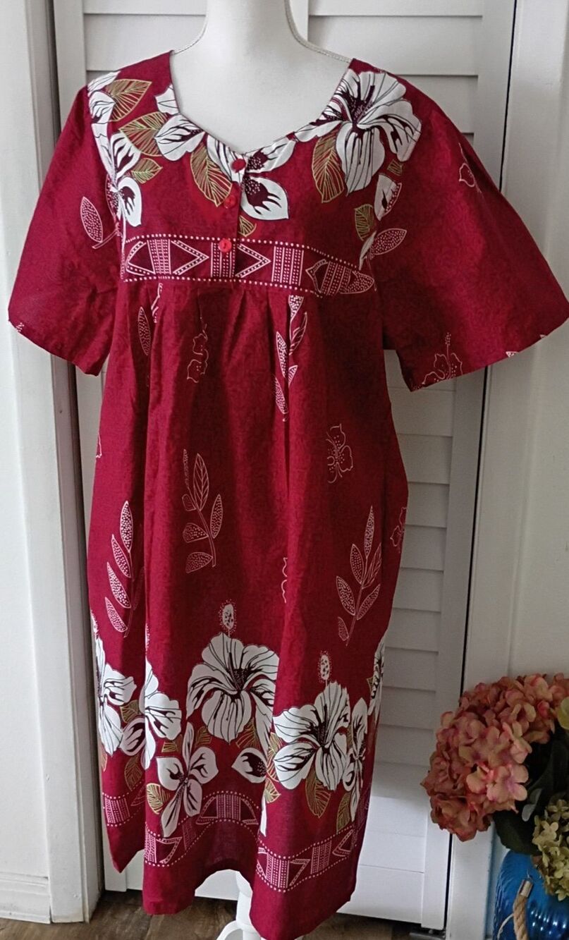 Anthony Richards Hawaiian Print Short Sleeve Muumuu Housedress Pockets XL